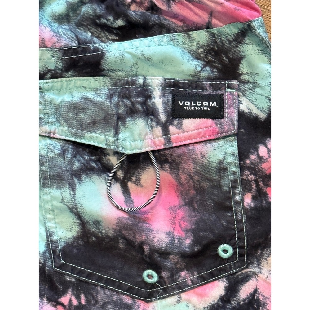 Volcom Mens Tie Dye Swim Trunks Pink Teal Black Unlined Board Shorts Size M - Picture 5 of 9